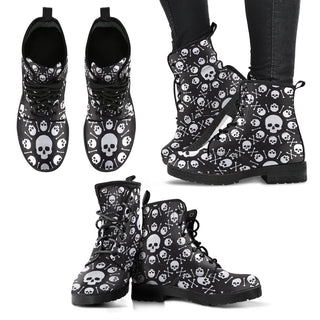 New Comfortable Lace Up Leather Boots Skull 017 - designfullprint