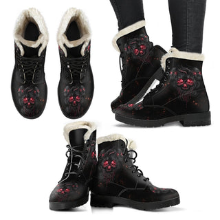 Smelting Skull Faux Fur Leather Boots