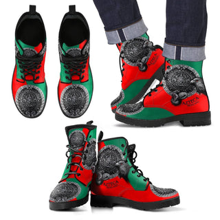 New Comfortable Lace Up Leather Mexican Flag Unisex Boots - designfullprint