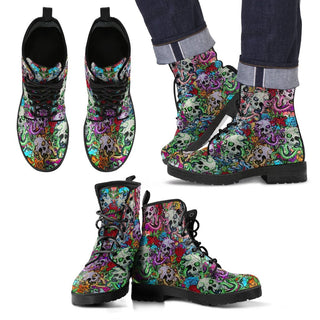 Skull Men's Leather Boots - designfullprint