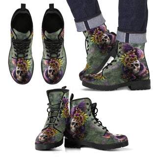 New Comfortable Lace Up Leather Skull Boots 007 - designfullprint