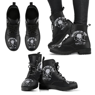 New Comfortable Lace Up Leather Boots Drum Skull - designfullprint