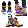 Colorful Skulls With Strips Women's Leather Boots - designfullprint