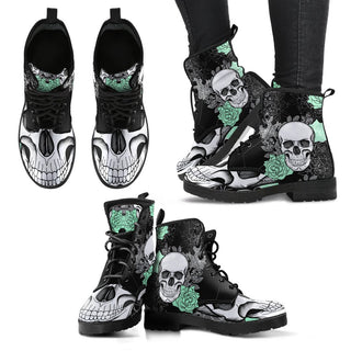 New Comfortable Lace Up Leather Skull Boots 022 - designfullprint