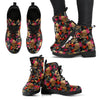 Skull & Bones Floral Women's Leather Boots - designfullprint