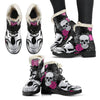 Pink Rose Skull Faux Fur Leather Boots
