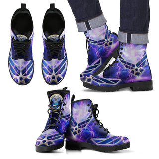 PU Leather Comfortable Lace Up Boots - Armed Forces Day US Air Force 003 - designfullprint