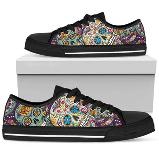 Mexican Sugar Skull Low Top Canvas Shoes 002 - designfullprint