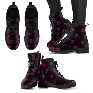 New Comfortable Lace Up Leather Boots Skull 015 - designfullprint