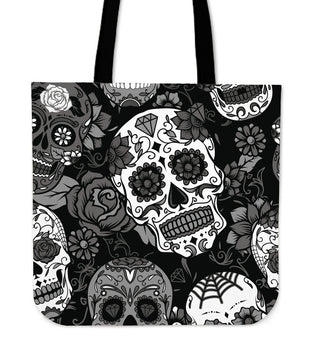 Skull With Roses Tote Bag - designfullprint