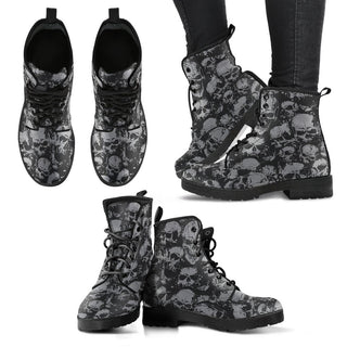 New Comfortable Lace Up Leather Boots Skull 019 - designfullprint