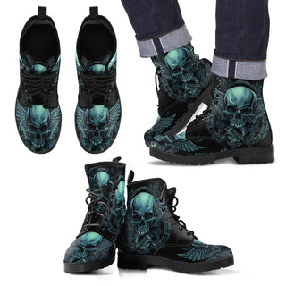 New Comfortable Lace Up Leather Skull Boots 004