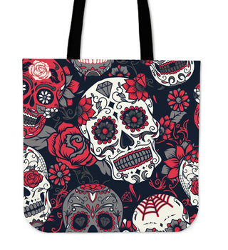 Skull With Roses Tote Bag Red - designfullprint