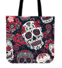 Skull With Roses Tote Bag Red - designfullprint