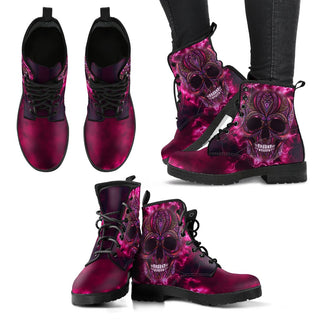 Oriental Skull Women's Leather Boots - designfullprint