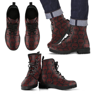 New Comfortable Lace Up Leather Skull Boots 008 - designfullprint