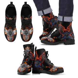Leather Comfortable Lace Up Boots - FIRE DEPT FireFighter Fire Rescue (Men & Women Size) 001 - designfullprint