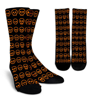 Skull Madness (Orange) Crew Socks - designfullprint