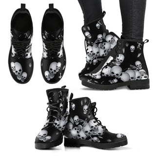 Skull And Bones Women's Leather Boots - designfullprint