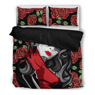 Roses and Skull Girl Bedding Set
