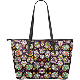 Awesome Sugar Skulls - Large Leather Tote Bag - designfullprint
