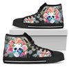 Skull and Flower Women's High Top Canvas Shoes