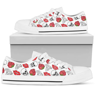 Skull Low Top Canvas Shoes 06 Women/Men, White - designfullprint
