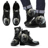 New Comfortable Lace Up Leather Boots- Black&White Couple Wolf 001 - designfullprint