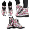 Skull With Pink Flowers Women's Leather Boots - designfullprint