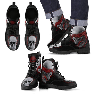 New Comfortable Lace Up Leather Skull Boots - Skull Blindfolded 010 - designfullprint