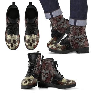 New Comfortable Lace Up Leather Skull Boots 001 - designfullprint