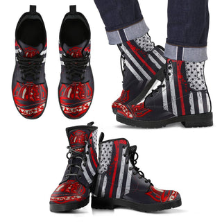 Leather Comfortable Lace Up Boots - FIRE DEPT Fire Fighter Fire Rescue (Men & Women Size) 002 - designfullprint