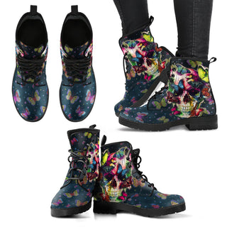 Butterfly Skull Women's Leather Boots - designfullprint