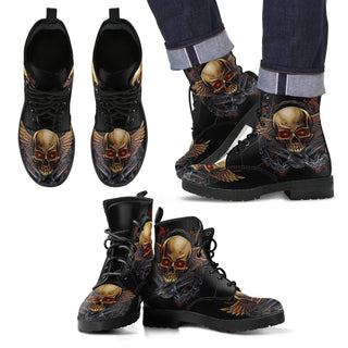 New Comfortable Lace Up Leather Boots Skull 020 - designfullprint