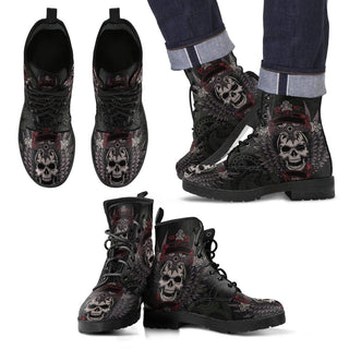 New Comfortable Lace Up Leather Skull Boots 006 - designfullprint