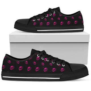Skull Low Top Canvas Shoes 06 Women, Black/White - designfullprint