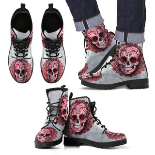 Red Skull Men's Leather Boots - designfullprint