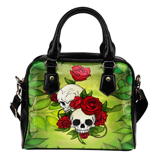 Roses and Skulls Leather Shoulder Bag - designfullprint
