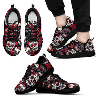 Sugar Skull Red and Black Men's Sneakers - designfullprint