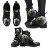 New Comfortable Lace Up Leather Boots- Black&White Couple Wolf 001