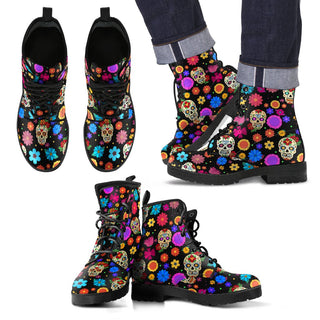 Sugar Skull Party Vegan Leather Boots for Men