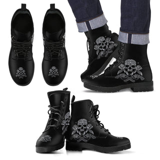 Men's Leather Boots - Skull & Cross Guns - designfullprint