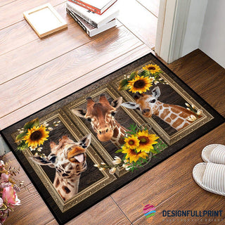 Lovely Giraffe Cute Smile Sunflower Welcome To My Area Doormat NHD