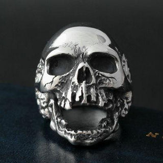 Vintage Men's Silver Biker Skull Ring