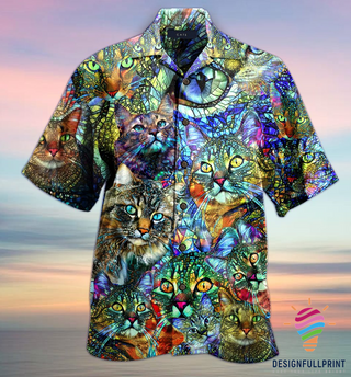 Colorful Gemstone Cat Hawaii Button Shirt CM Gifts For Cat Lovers