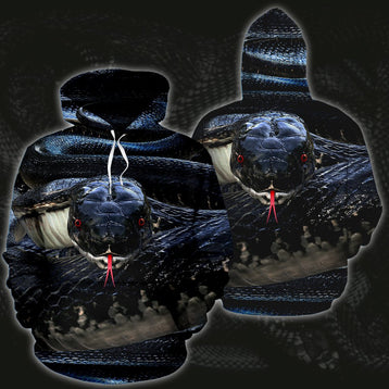 3D Black Snake Printed Hoodie 010 - designfullprint
