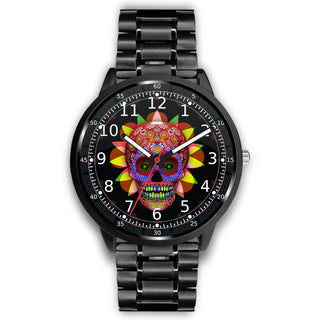 3D Skull Watch - Stainless steel back with leather/ stainless steel band 002 - designfullprint