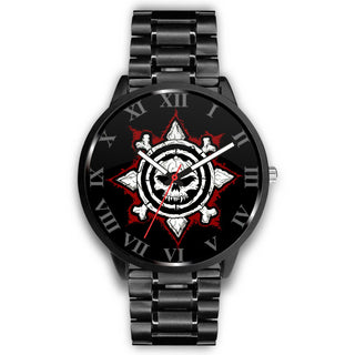 3D Skull Watch - Stainless steel back with leather/ stainless steel band 003 - designfullprint