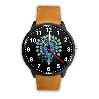 3D Skull Watch - Stainless steel back with leather/ stainless steel band 004 - designfullprint