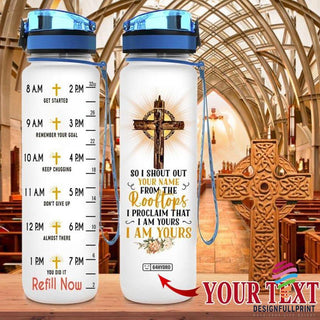 Gift For Christian From The Rooftops I Proclaim That I Am Yours Jesus Cross Personalized Water Track Bottle NHD
